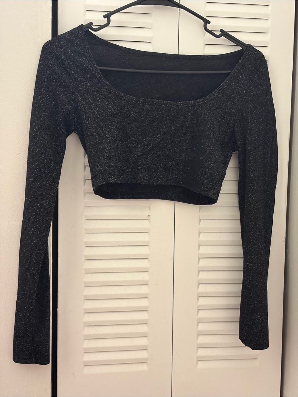 SHEIN Black Glitter Long Sleeve Crop Top